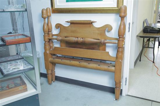 Appraisal: ROPE BED With acorn finials and turned posts Includes side