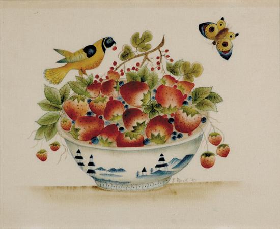 Appraisal: J Buck American late th century STRAWBERRY STILL LIFEwatercolor on