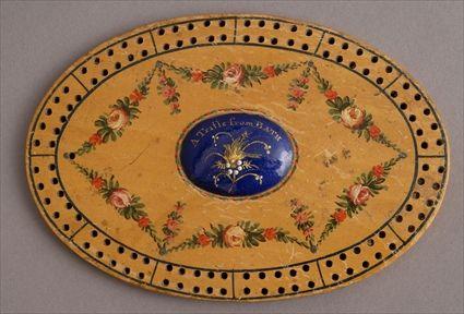 Appraisal: GEORGE III ENAMEL MOUNTED AND PAINTED SMALL OVAL GAME BOARD