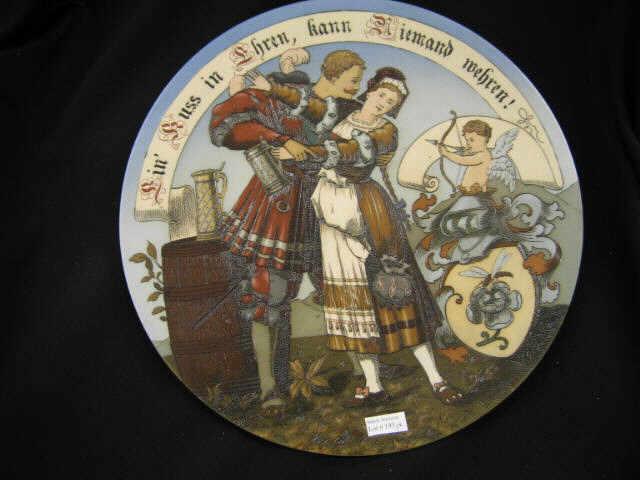 Appraisal: Pair of Mettlach Etched Pottery Chargers diameter first depicts knight