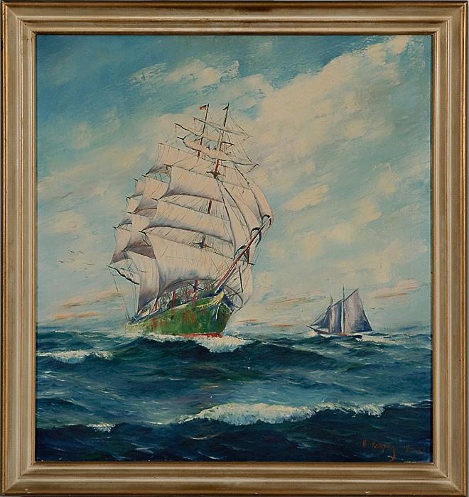 Appraisal: EARLY TH CENTURY MARINE SCENE oil on canvas signed l