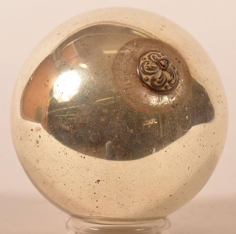 Appraisal: Silver Blown Glass Ball Form German Kugel Antique Silver Blown