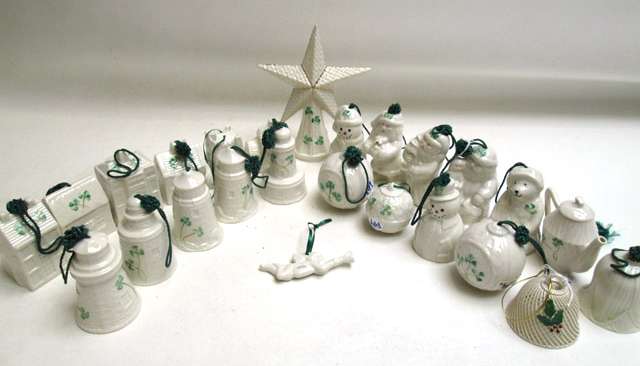 Appraisal: COLLECTION OF BELLEEK CHRISTMAS ORNAMENTS AND A TREE TOPPER twenty-five