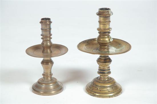 Appraisal: TWO BRASS CANDLESTICKS Probably Indonesian made for the Dutch th