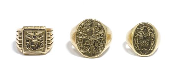 Appraisal: LOT OF GOLD SEAL RINGS circa Yellow gold g Casual