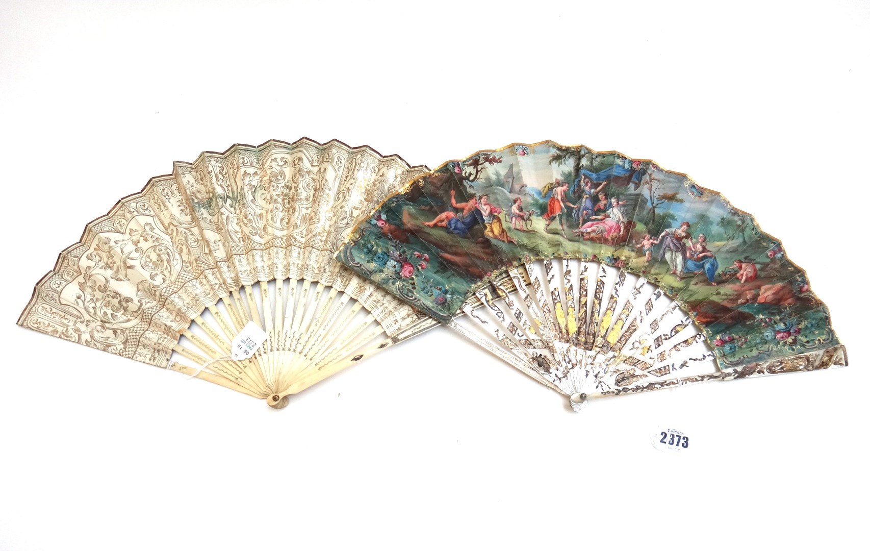 Appraisal: A Continental paper fan late th century depicting a family