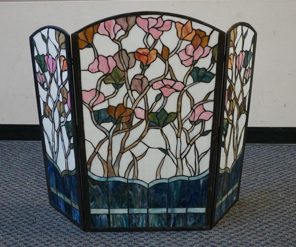 Appraisal: Arts Crafts Style Wysteria Pattern Leaded Glass Fire Screen