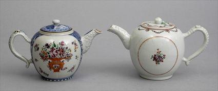 Appraisal: TWO CHINESE EXPORT PORCELAIN FAMILLE ROSE SPHERICAL TEAPOTS AND COVERS