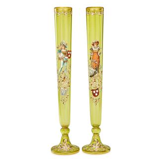 Appraisal: PAIR OF LARGE PILSNER GLASSES Possibly vaseline glass decorated with