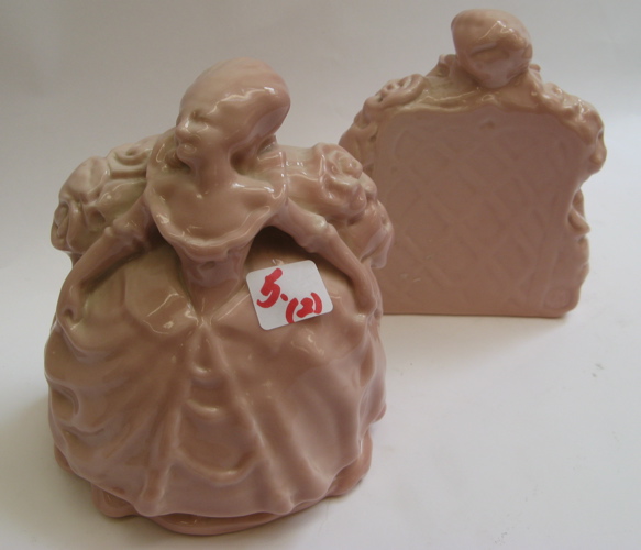 Appraisal: PAIR ROOKWOOD FIGURAL BOOKENDS American colonial ladies in long pink