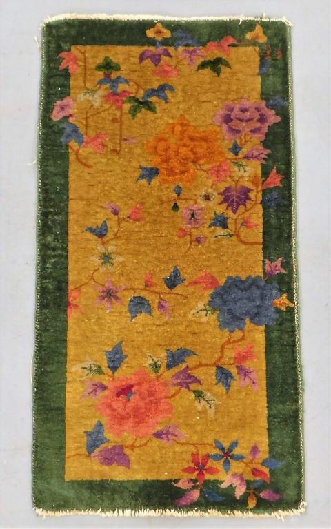 Appraisal: CHINESE ART DECO FLORAL SILK RUG China Early th CenturyPink