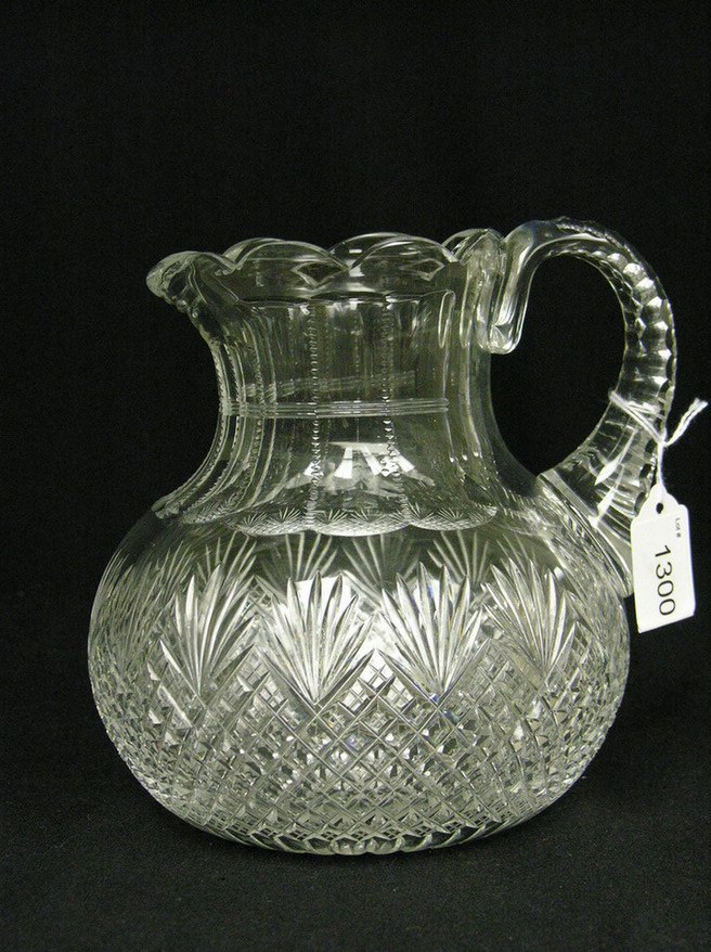 Appraisal: ABP CUT GLASS PITCHER Pineapple cutting notched point star on