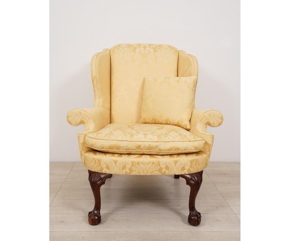 Appraisal: Kindel Chippendale style mahogany Winterthur Reproduction wing chair with ball