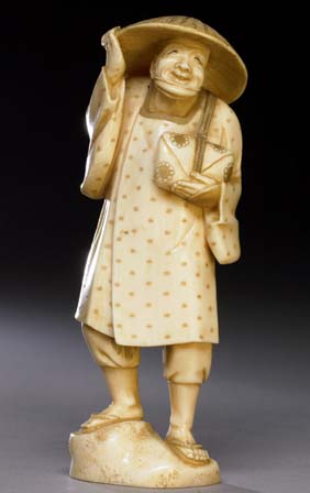 Appraisal: CARVED IVORY OKIMONO Carved ivory okimono of an old man