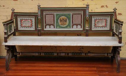 Appraisal: GERMAN GOTHIC REVIVAL POLYCHROMED HALL BENCH The back comprised of