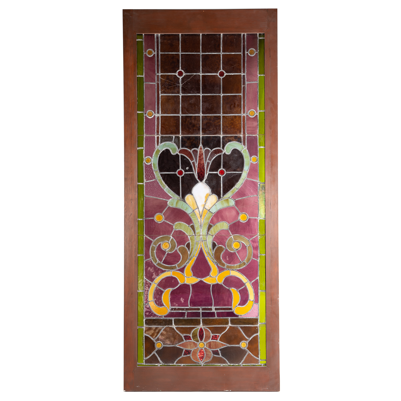 Appraisal: LARGE AMERICAN ARTS CRAFTS LEADED GLASS PANEL With floral design