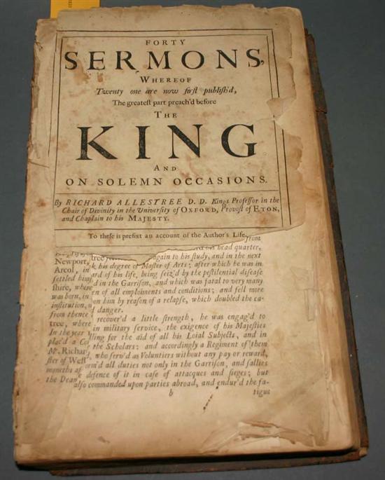 Appraisal: Early Printing Richard Allestree Forty Sermons Whereof Twenty one are