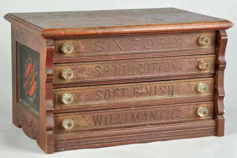 Appraisal: Willimantic Spool Cabinet Description Four-drawer example with nice advertising on