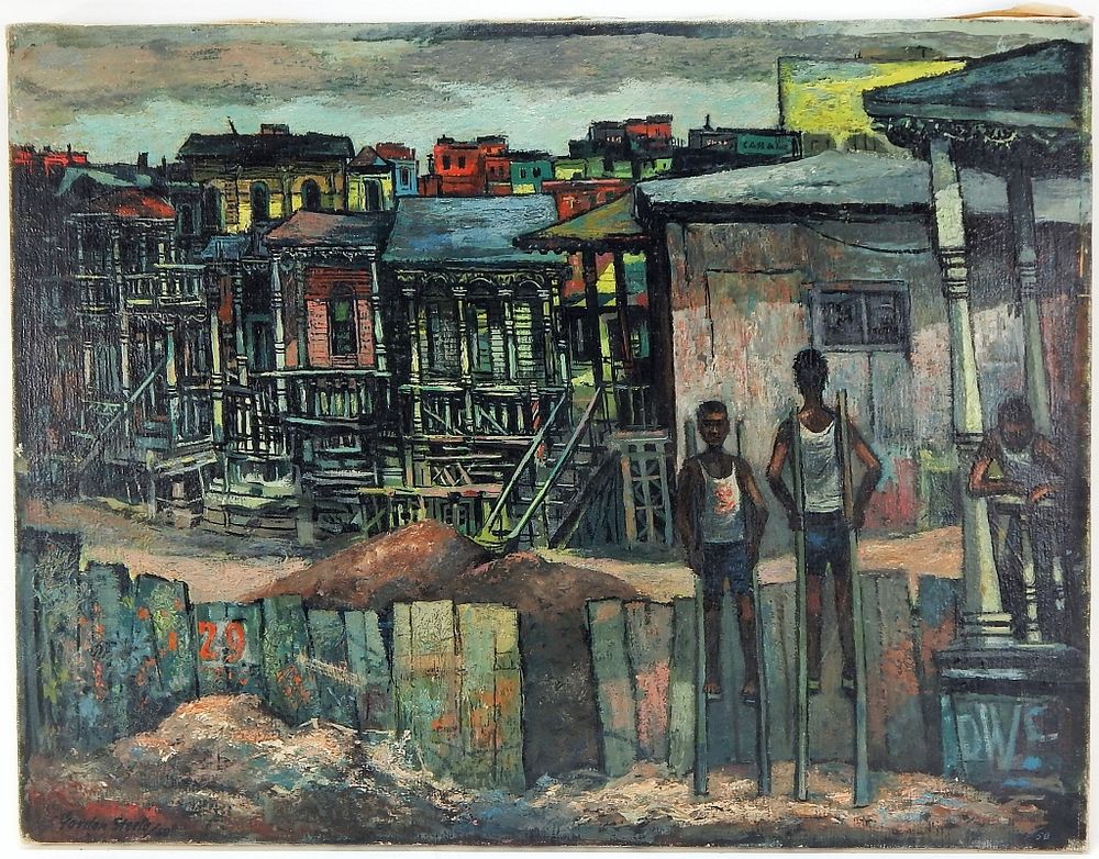 Appraisal: Gordon Steele Urban Shanty Landscape Painting Gordon Steele New York