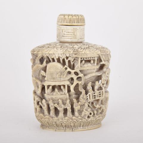 Appraisal: A Rare and Large Carved Ivory Snuff Bottle Republic Period