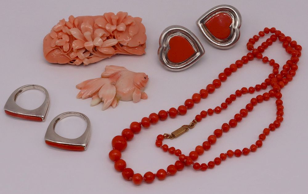 Appraisal: JEWELRY Assorted Coral Jewelry Grouping Includes a carved angel skin