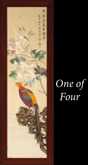 Appraisal: Group of Four Chinese Embroidered Silk Panels early th century