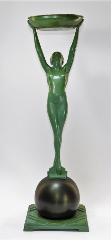 Appraisal: FRANKART ART DECO METAL NUDE FEMALE SMOKING STAND New York