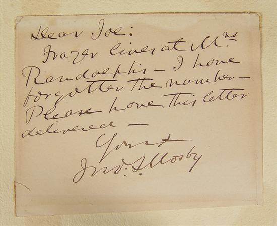 Appraisal: Note Signed by John S Mosby Col Mosby was known