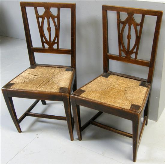 Appraisal: Pair of th Century continental rush seated dining chairs with