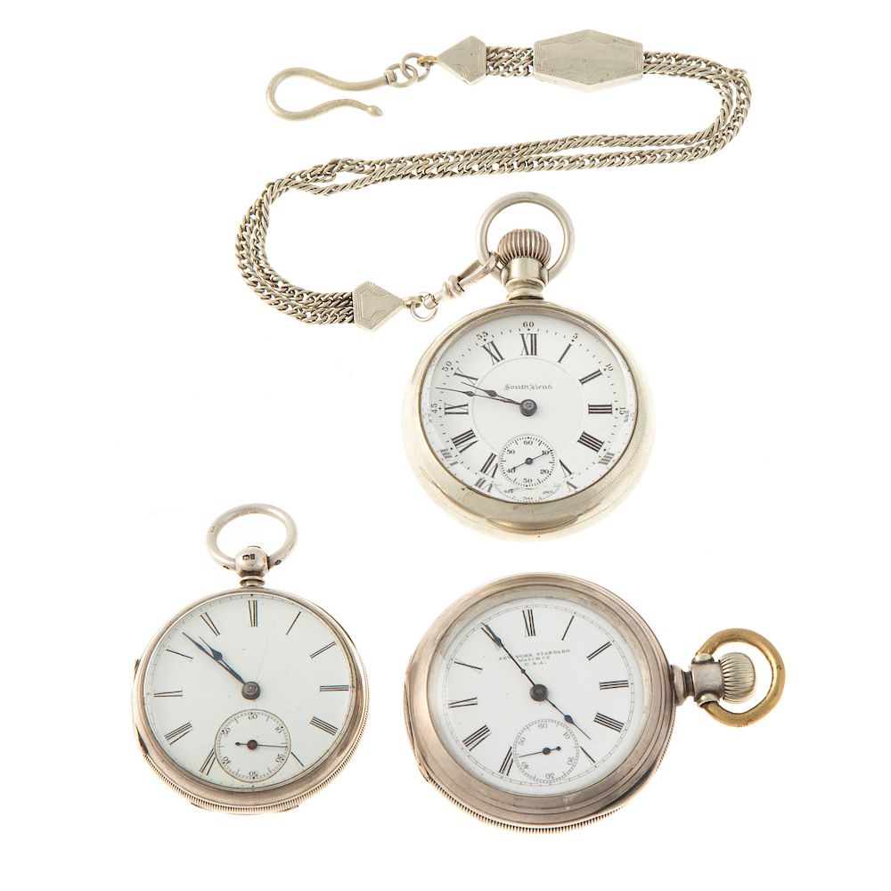 Appraisal: A Trio of Pocket Watches Featuring Skeleton Back c silver