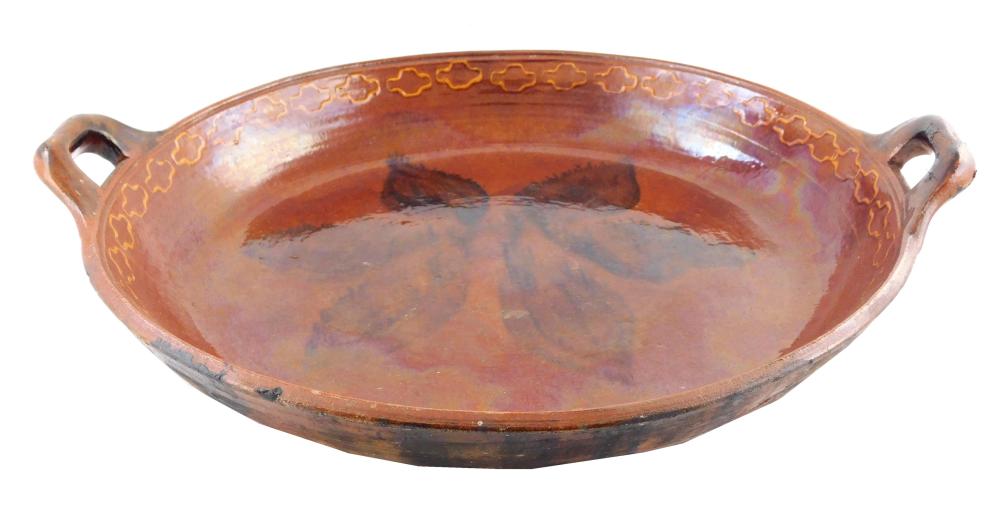 Appraisal: Monumental redware low bowl with flanking applied handles th C