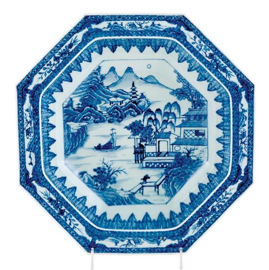 Appraisal: Unusual Chinese Export blue-and-white octagonal bowl th century border with