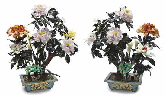 Appraisal: A Pair of Chinese Hardstone Carvings of Plants depicting blossoming