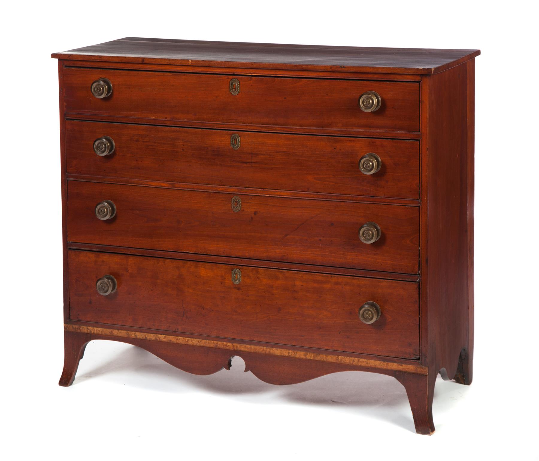 Appraisal: HEPPLEWHITE FOUR-DRAWER CHEST American st quarter- th century cherry One-board