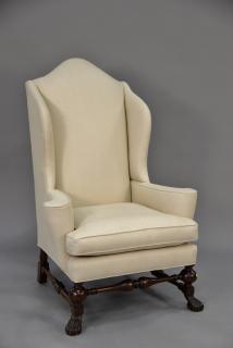 Appraisal: William and Mary style upholstered wing chair very clean William