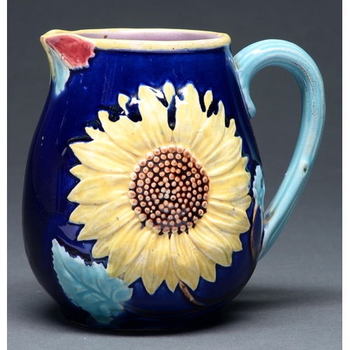 Appraisal: A majolica sunflower jug late th c the interior in