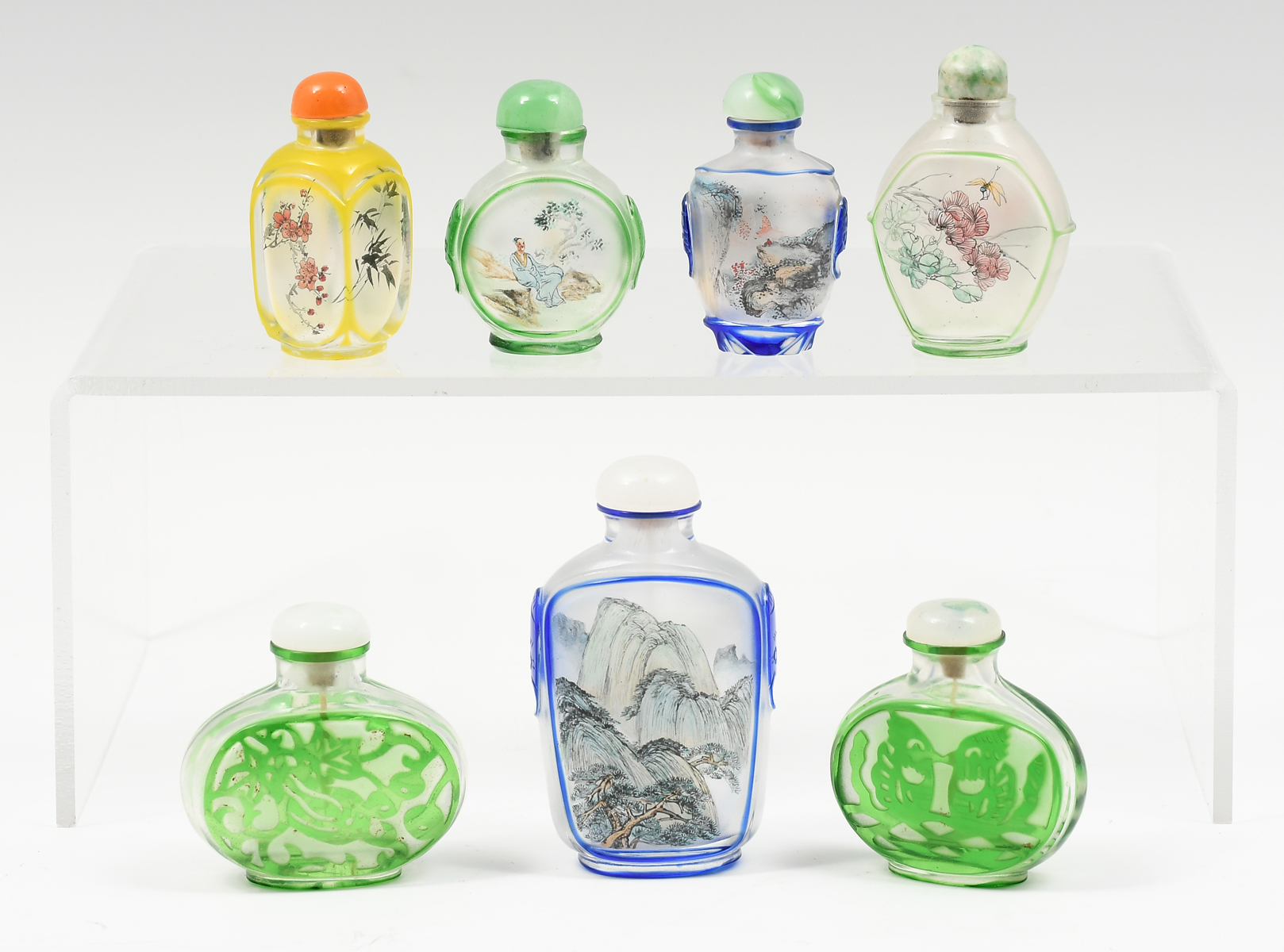 Appraisal: PC REVERSE PAINTED CHINESE SNUFF BOTTLES Peking glass reverse painted