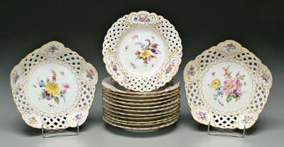 Appraisal: pieces Meissen china plates with reticulated borders hand painted floral