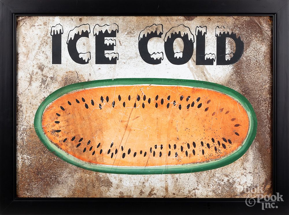 Appraisal: Painted tin Ice Cold watermelon sign Painted tin Ice Cold