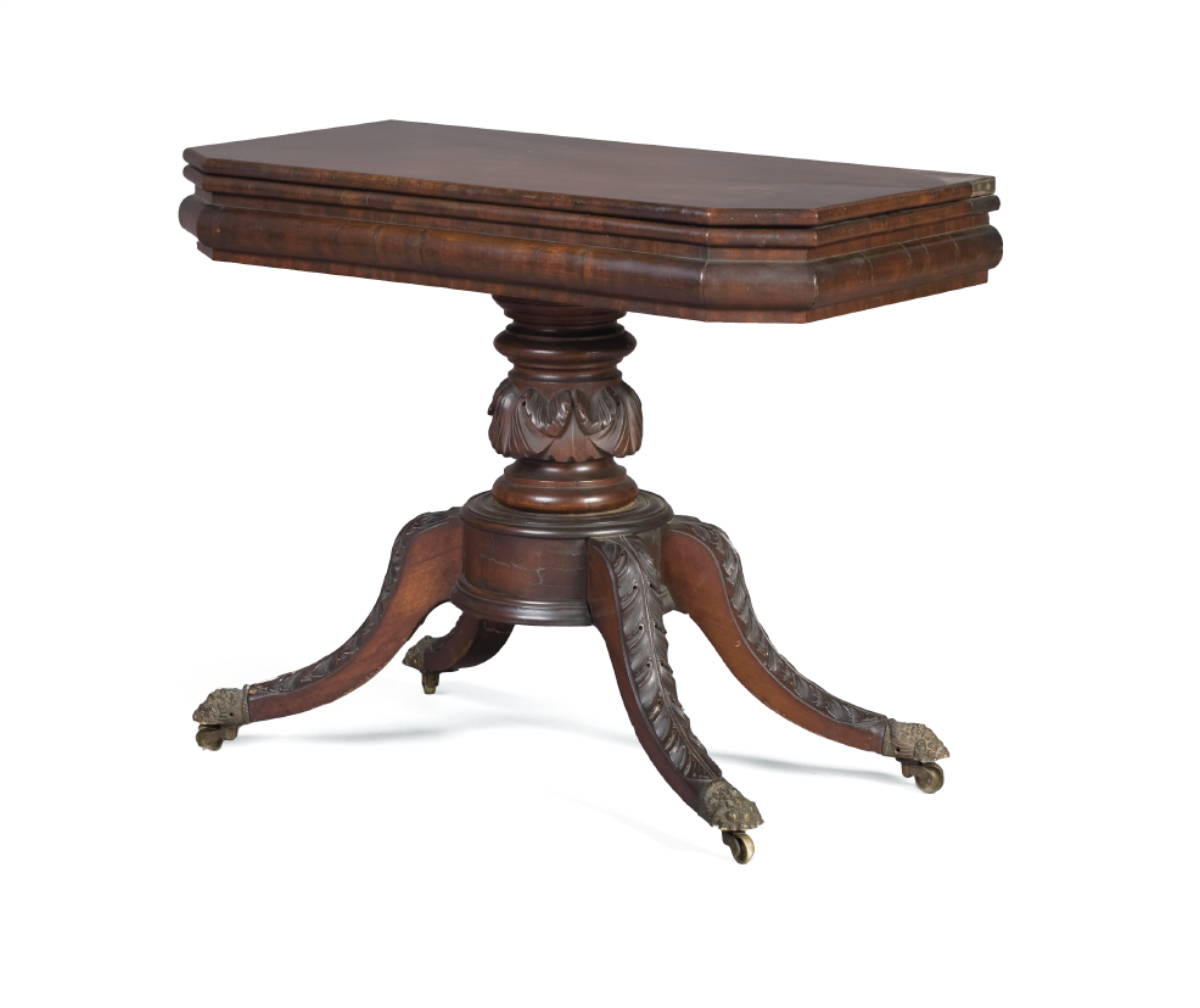 Appraisal: NEW YORK LATE CLASSICAL CARVED MAHOGANY CARD TABLE The rectangular