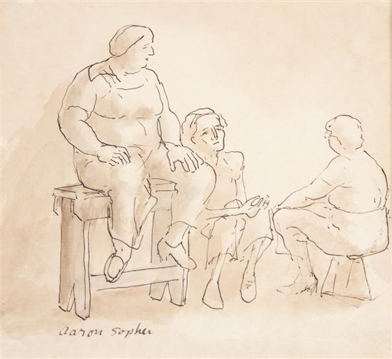 Appraisal: Aaron Sopher American - Three Figures pen and ink with