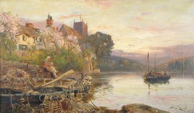 Appraisal: Walter Stuart Lloyd Exh - Lobster catcher and boats on