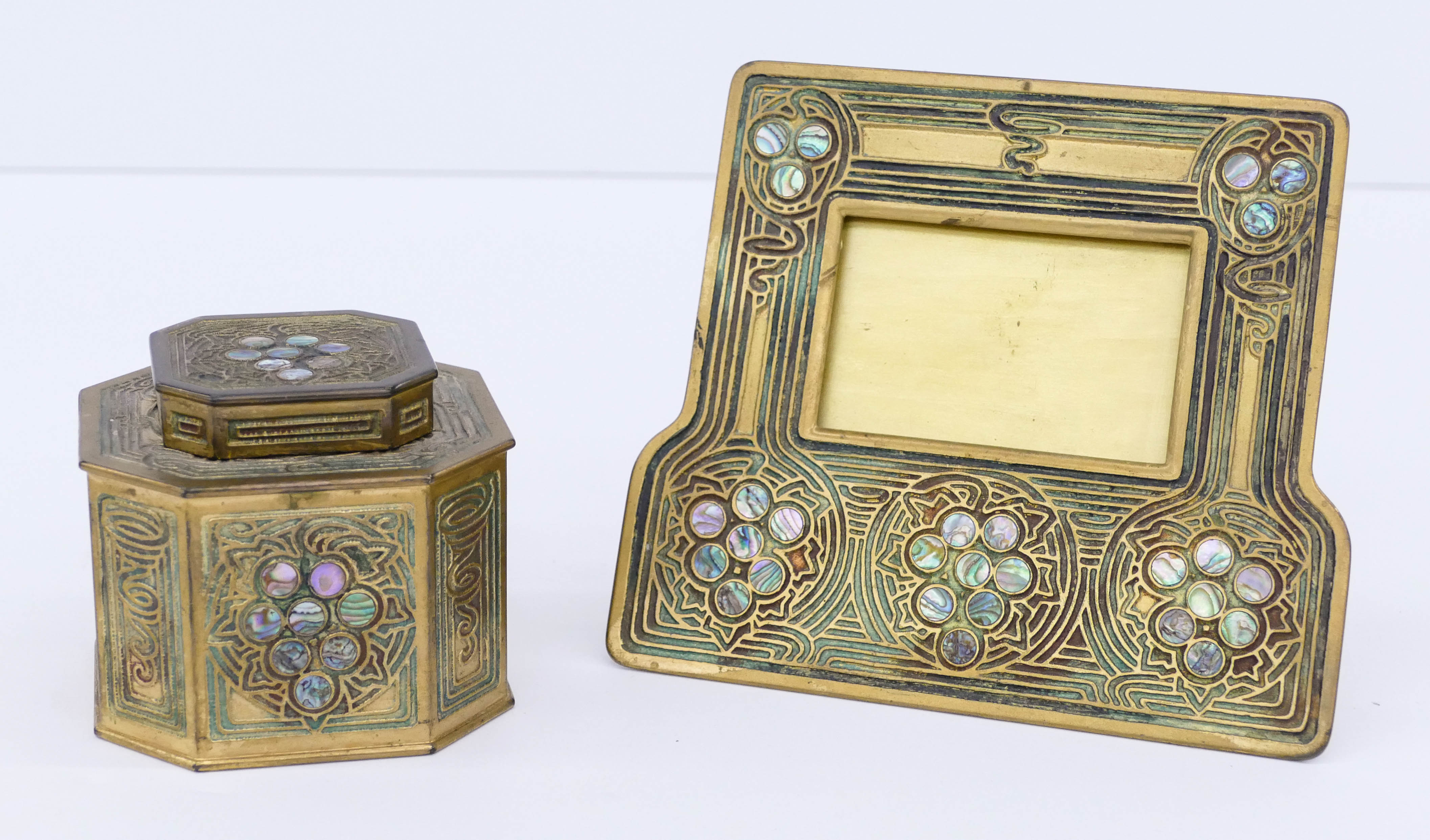 Appraisal: pc Tiffany Studios Abalone Inkwell and Frame Includes an abalone