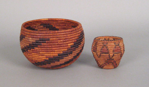 Appraisal: California coiled basketry bowl ca with stepped diagonal design h