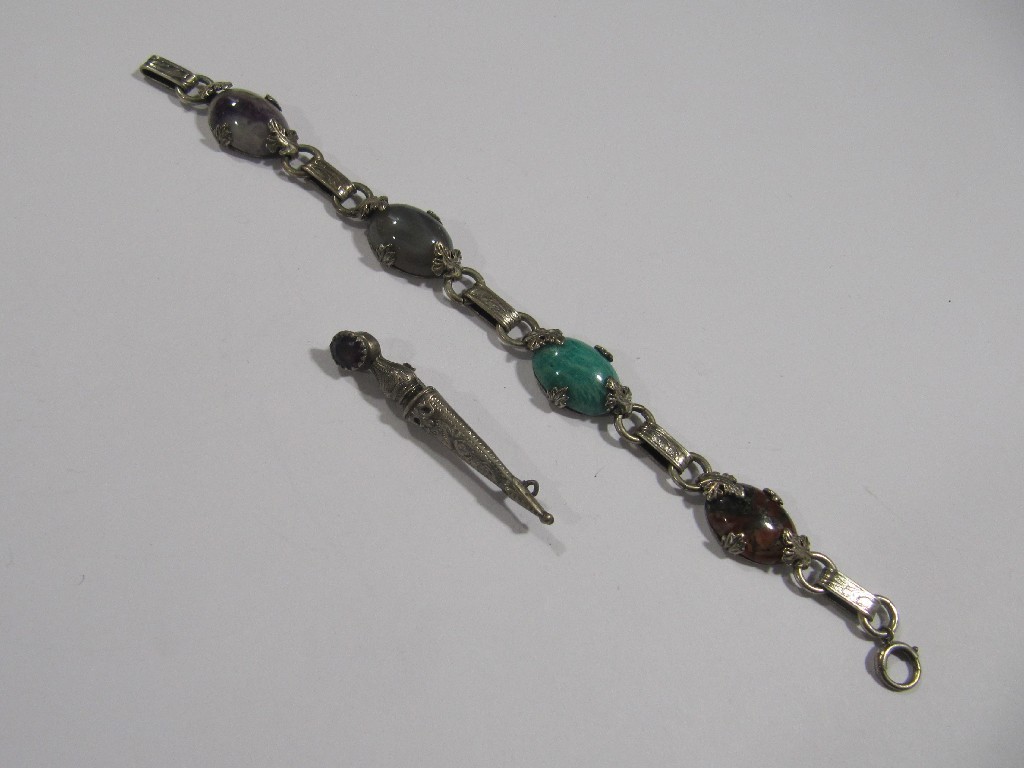 Appraisal: Scottish silver and agate bracelet and an amethyst topped dirk