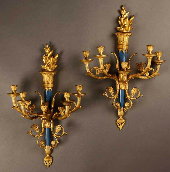 Appraisal: Pair Empire style gilt painted bronze wall lights Pair Empire