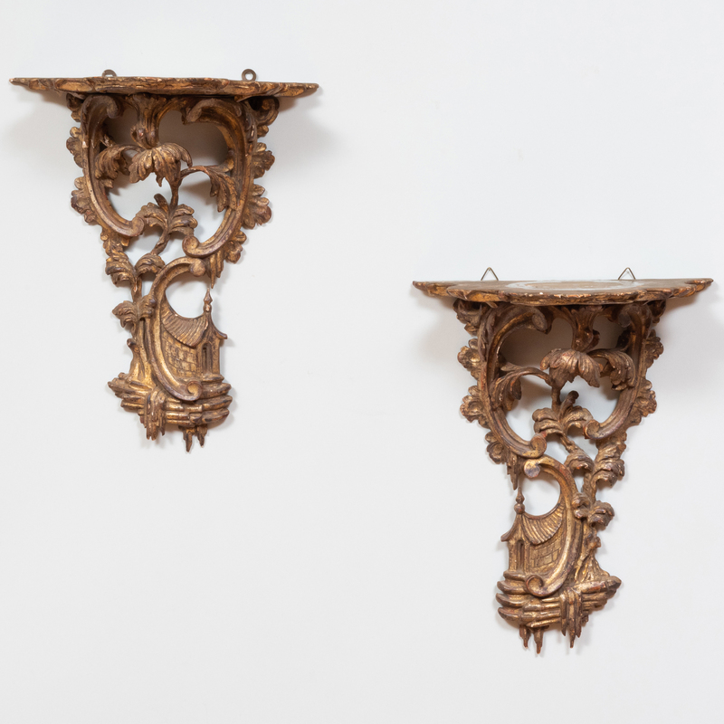 Appraisal: PAIR OF GEORGE III STYLE GILTWOOD BRACKETS x x in