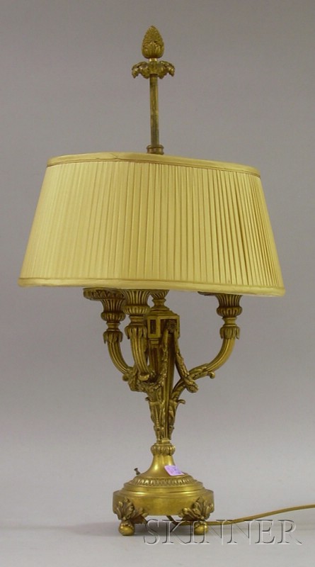 Appraisal: Neoclassical-style Gilt-bronze Three-Light Candelabra Table Lamp with Shade overall ht