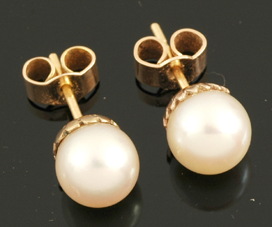 Appraisal: PAIR OF CULTURED PEARL STUD EARRINGS IN CT GOLD