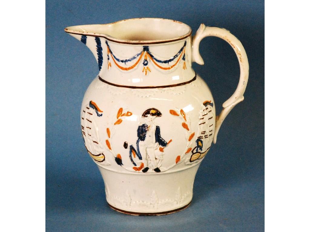 Appraisal: PRATT WARE 'ADMIRAL NELSON' MOULDED PEARL WARE POTTERY JUG circa